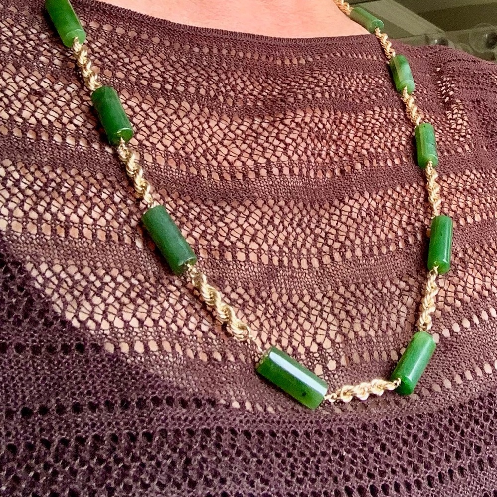Yellow Gold chain & Jade toggle necklace